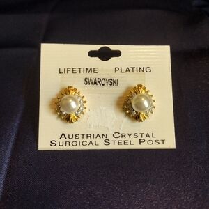 Swarovski crystal and faux pearl stud earrings